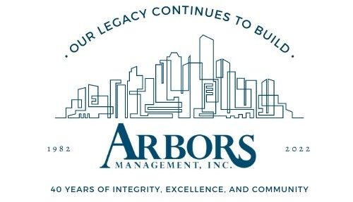 Property Management made easy A line drawing of a city surrounded by text that reads "Our Legacy Continues to Build. Arbors Management, Inc. 40 Years of Integrity, Excellence, and Community"
